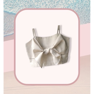 เสื้อสุดฮิต Bubble bow linen (cream&amp;white)