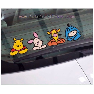 สติ๊กเกอร์ ติดรถ Pooh หมีพูห์ และผองเพื่อน เรียวแถว 4ตัว - car decal sticker