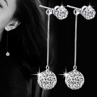 Womens Fashion 925 Sterling Silver Earrings Full Crystal Long Tassel Earrings