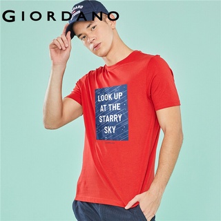 [Giordano] เสื้อยืดแขนสั้น คอกลม ผ้าคอตตอน100% สกรีนลวดลายอวกาศ Free Shipping 01089005 BCFA