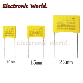ตัวเก็บประจุฟิล์มโพลีโพรพีลีน 275VAC X2 275V 10 มม. 15 มม. 22.5 มม. 27.5 มม. 0.022UF 0.047UF 0.1UF 0.22UF 0.47UF 0.68UF 1UF 10 ชิ้น ต่อชิ้น