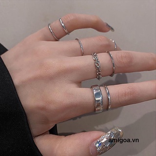 🔥🔥🔥คุ้ม เซ็ทละ 7 ชิ้น แหวนเท่ห์ สไตล์พังก์ แหวนแฟชั่น แหวนเงิน แหวนทอง โซ่ เครื่องประดับ สำหรับผู้หญิง สไตล์เกาหลี