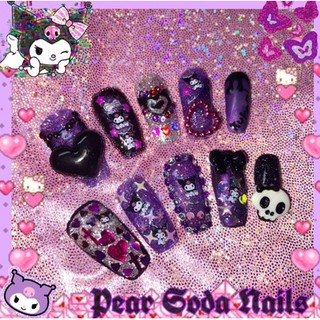 Pear Juice Soda  design Pure Handmade Wearable Nail Art แผ่นสีม่วง Kuromi Little Devil Millennial Sweet Cool Wind