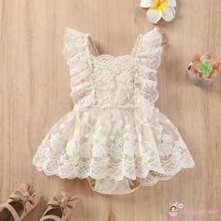 BABYGARDEN 0-24months Baby Girls Summer Romper, Plain Floral Lace Embroidery Skirt Layered Adjustable Straps One-Piece,