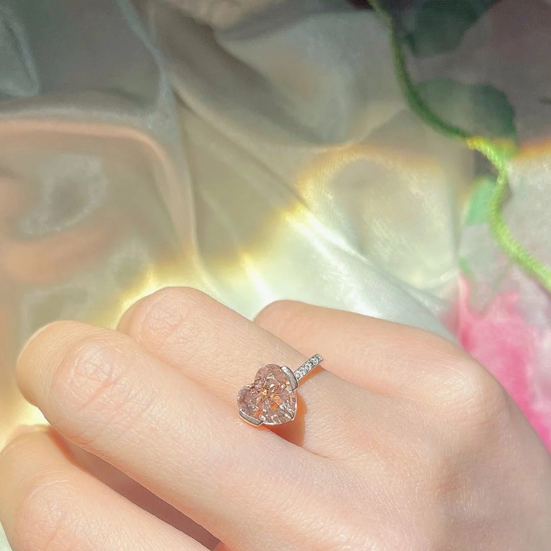 แหวนแฟชั่นสตรี-แหวนเพทายรูปหัวใจ-แหวนสไตล์เกาหลีที่สง่างามและปรับได้