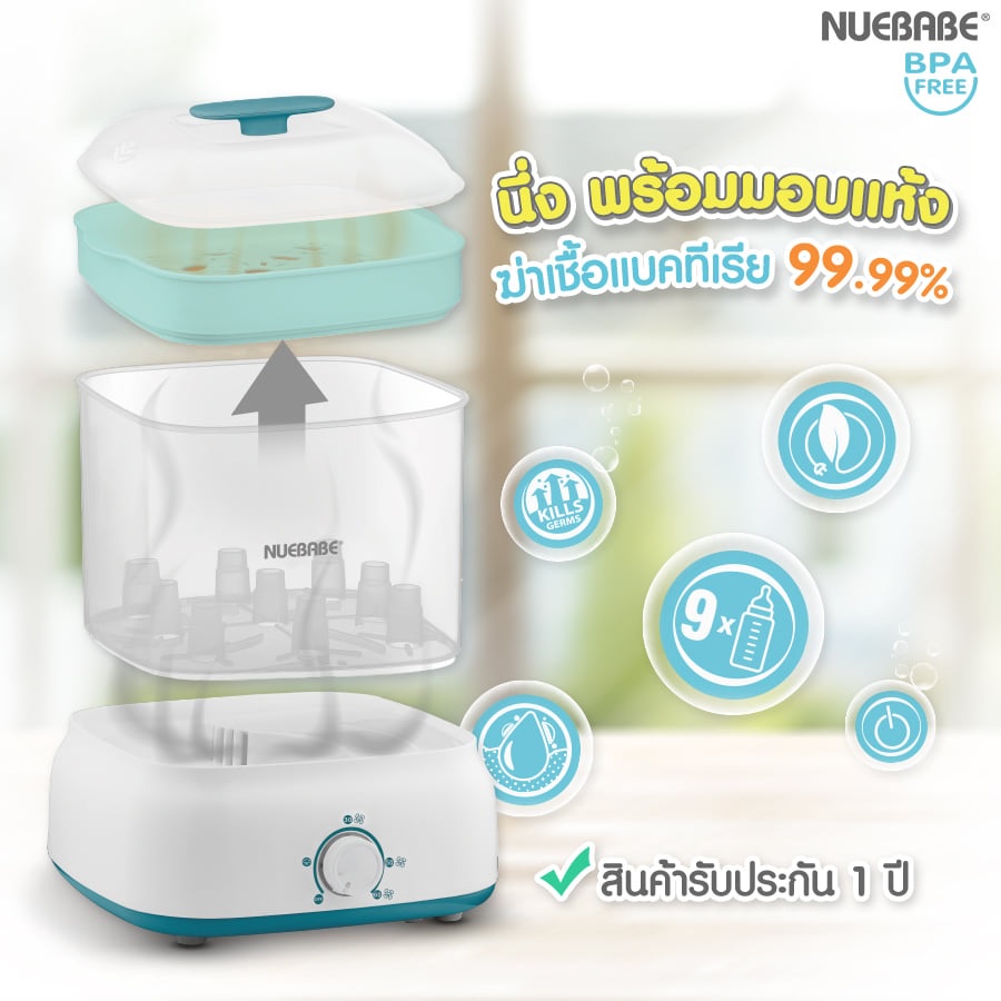 nuebabeเครื่องนึ่งขวดนมพร้อมอบแห้งขวดนมฆ่าเชื้อขวดนม-นูเบบ