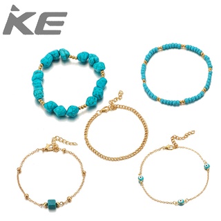 Jewelry Creative turquoise rice bead chain eye five set anklet for girls for women low price