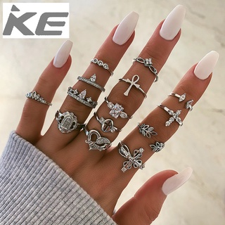 Leaf Love Ring Versatile Diamond Cross Joint Finger 14-Piece Set for girls for women low pric