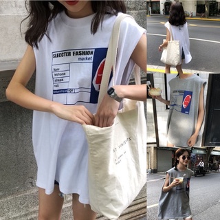 เดรสพิมพ์ลายคอตตอนไซส์ใหญ่ oversize T-shirt เสื้อผ้าแฟชั่น เสื้อยืดตอกลมทรงหลวมสไตล์เกาหลี