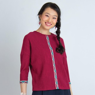 C&amp;D Cotton Normal Blouse เสื้อซีแอนด์ดี เสื้อไม่มีปก แขนยาว ผ้าเทนเซล สีแดง (CR3RDE)