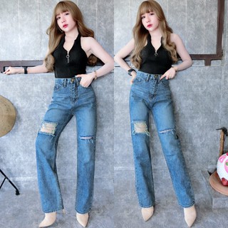 ภาพหน้าปกสินค้าCc jeans 070 กางเกงยีนส์ผู้หญิง ทรงกระบอก เอวสูง แต่งขาด กางเกงผู้หญิง ที่เกี่ยวข้อง