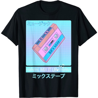 เสื้อยืดอินเทรนด์ผู้ชายอินเทรนด์ผู้หญิงเสื้อยืด พิมพ์ลายเทป Mix Tape 80s Otaku สไตล์ญี่ปุ่นS-3XL