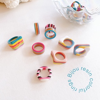 (พร้อมส่งทันที) Bijou resin colorful rings แหวนเรซิ่น