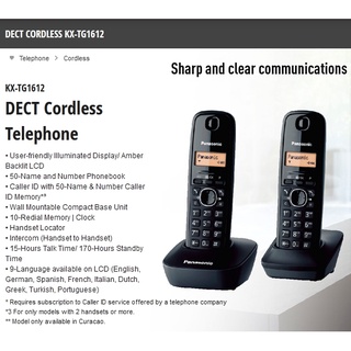 ภาพขนาดย่อของภาพหน้าปกสินค้าKX-TG1612BX Panasonic Cordless Phone Caller ID (1 ชุดมี 2 เครื่อง) จากร้าน pcssolution บน Shopee