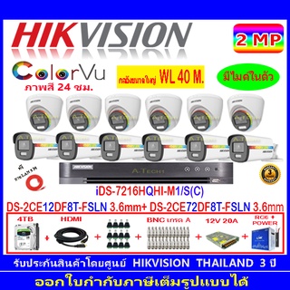 Hikvision ColorVu 2MP Set12 DS-2CE12DF8T-FSLN 3.6+72DF8T-FSLN 3.6+DVR IDS-7216HQHI-M1/S หรือ IDS-7216HQHI-M2/S+4H2SJB/AC