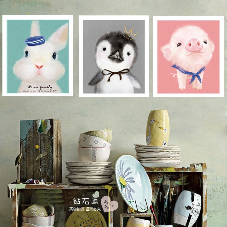 ชุดภาพติดคริสตัลกลม-ลายเพนกวินน้อย-งานติดเต็มภาพ-ขนาด-30-40-ซม