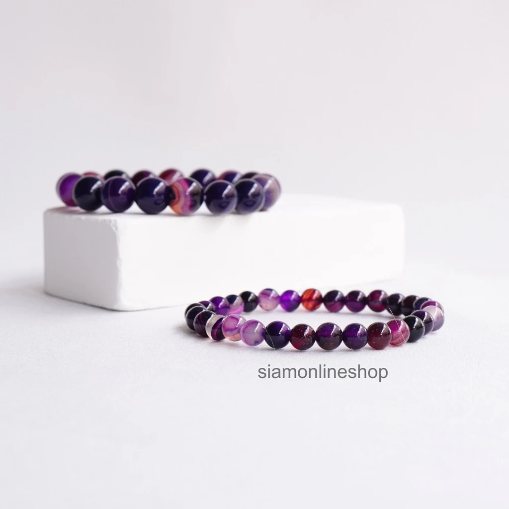AGATE หินอาเกต โมรา สีม่วง เลือกขนาดเม็ดหินได้ สร้อยข้อมือหินแท้ https://wayoza.com