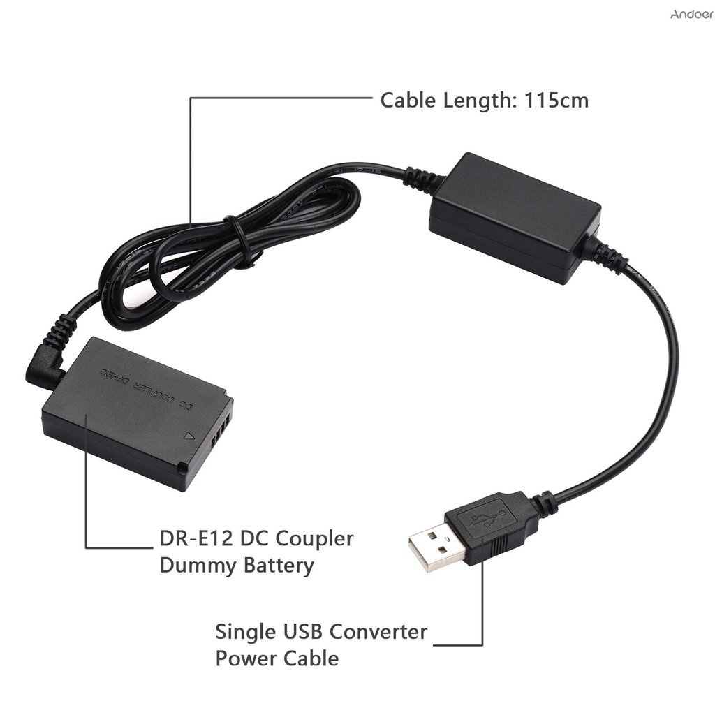 Adaptateur D'alimentation USB DR-E12 Pour Appareils Photo Canon - Remplace La Batterie LP-E12 - Compatible EOS M, M50, M100, Etc. - 5V/2-4A