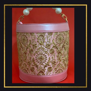 Pink with Golden Embroidery Bucket Bag