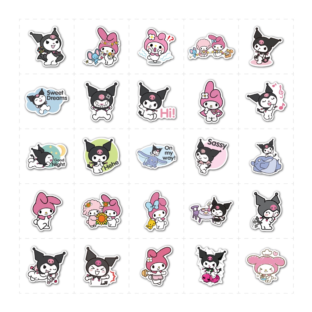 สติ๊กเกอร์-pvc-ลายการ์ตูน-my-melody-amp-kuromi-น่ารักกันน้ํา-100-ชิ้น