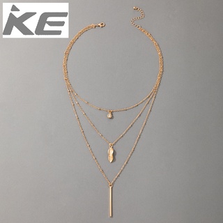 Simple jewelry Metal diamond three-necklace Leaf irregular geometric multi-necklace for girls