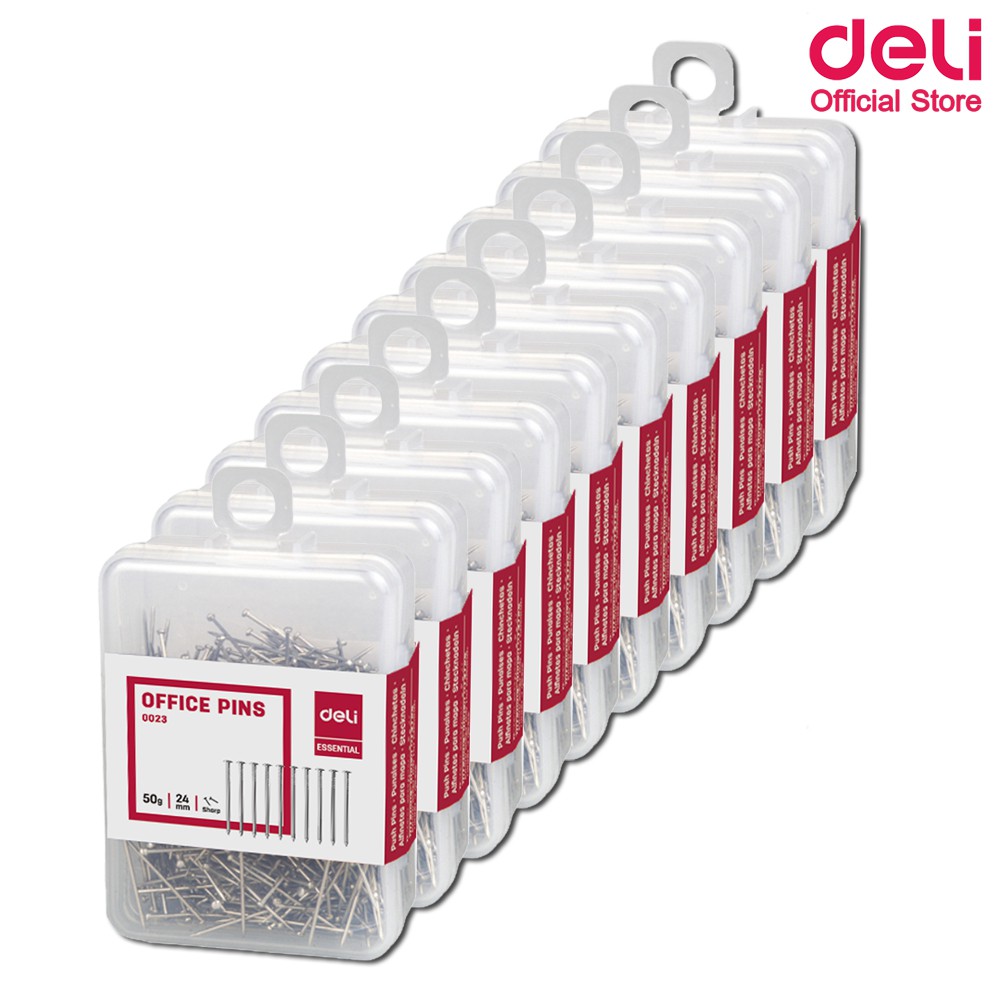 deli-0023-office-pin-50g-เข็มเย็บกระดาษขนาด-50-กรัม-แพ็ค-10-กล่อง-เข็มทำกระทง-หมุดทำกระทง-เข็มทำกระทง-เข็มเสียบกระดาษ