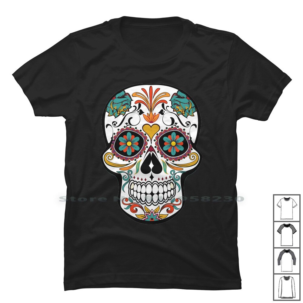 เสื้อยืด-ผ้าฝ้าย-พิมพ์ลายหัวกะโหลก-day-of-the-dead-sugar-skull-sugar-สําหรับผู้ชาย-df12hj36363