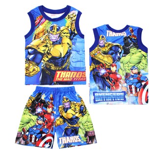 เสื้อผ้าเด็กลายการ์ตูนลิขสิทธิ์แท้เด็กผู้ชาย/ผู้หญิง THANOS เสื้อเด็กผ้ามัน Avengers DMA243-18
