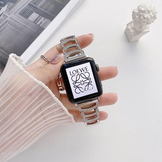 สายนาฬิกาข้อมือสเตนเลส ประดับเพชร สําหรับ iWatch 1 2 3 4 5 6 SE 7 Apple Watch 38 มม. 40 มม. 41 มม. 42 มม. 44 มม. 45 มม.