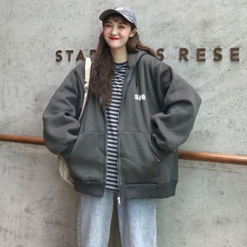เสื้อกันหนาว-ไซส์ใหญ่-เสื้อฮู้ดแขนยาวทรงหลวมสำหรับผู้หญิง-เสื้อกันหนาว-เสื้อกันหนาวมีฮู้ด