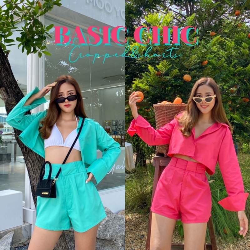 ภาพหน้าปกสินค้าMINIGIRL  Bssic chic set (cropped shirt&shorts) พร้อมส่ง