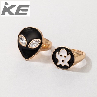Alien head ring Black grimace dripping ring two-piece exaggerated ring for girls for women low