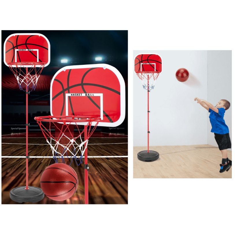 แป้นบาสเกตบอล-แป้นบาสเด็ก-ปรับระดับได้-ห่วงเหล็ก-ขาเหล็ก-พร้อมลูกบาส-basketball-ของเล่น-ของเล่นบาส
