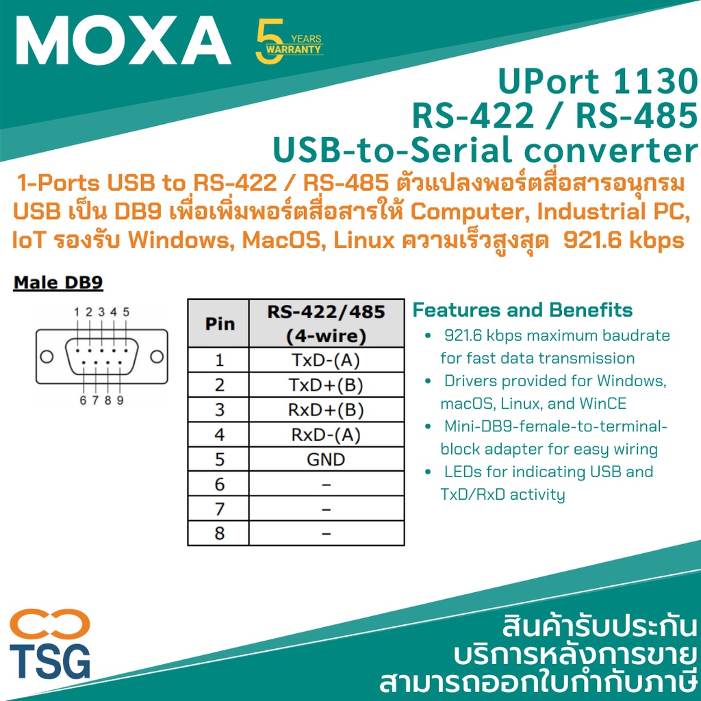 Moxa UPort 1130-1 poort USB-naar-seriële RS-422/485 converter