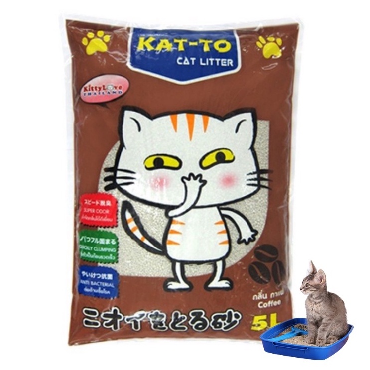 ภาพหน้าปกสินค้าทรายแมว Katto แคทโตะ ขนาด 5 ลิตร ทรายแมวเบนโทไนท์ ทรายแมว ทรายแมวถูก มี 4 กลิ่น จับก้อนไว เก็บกลิ่นดี Cat Sand Clover