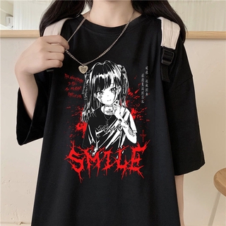 Harajuku ความงาม Gothic Punk การ์ตูนแขนสั้นเสื้อยืด O-Neck ผู้หญิงฤดูร้อน Ulzzang Hip Hop หลวม Casual Streetwear เสื้อผ้