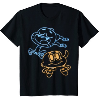 เสื้อยืดผ้าฝ้ายพรีเมี่ยม เสื้อยืด พิมพ์ลาย Cn The Amazing World Of Gumball &amp; Darwin Neon Outline