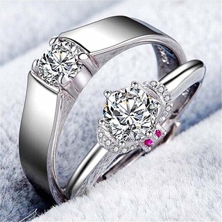 แหวนคู่ที่ขายดีที่สุดสไตล์เกาหลีสดผู้ชายและผู้หญิงแต่งงานแหวนเพชรเปิดแหวนทองคำขาวชุบเดียวปรับ de2-3600