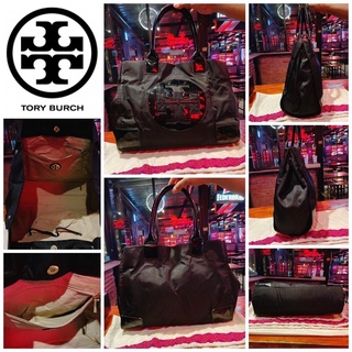 👝: TORY BURCH Ella Black Patent Nylon Tote Bag แท้💯%