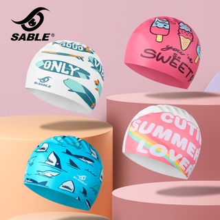 ✕◈sable sable หมวกว่ายน้ำเด็ก เด็กชาย และเด็กหญิง ซิลิโคนกันน้ำ ไม่รัดศีรษะ ผมยาว ป้องกันหู หมวกว่ายน้ำ ลายการ์ตูน