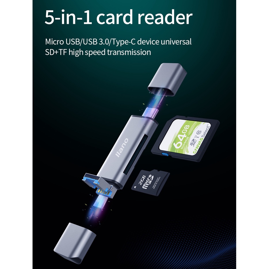 llano-อะแดปเดอร์แปลง-เครื่องอ่านการ์ด5-in-1-usb-3-0-type-cเครื่องอ่านบัตรมัลติฟังก์ชั่นcard-reader-sd-tf-micro-usb