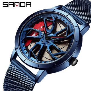 Sanda Brand นาฬิกาข้อมือควอตซ์แฟชั่น สายแสตนเลส หน้าปัดหมุนได้ กันน้ํา สําหรับบุรุษ