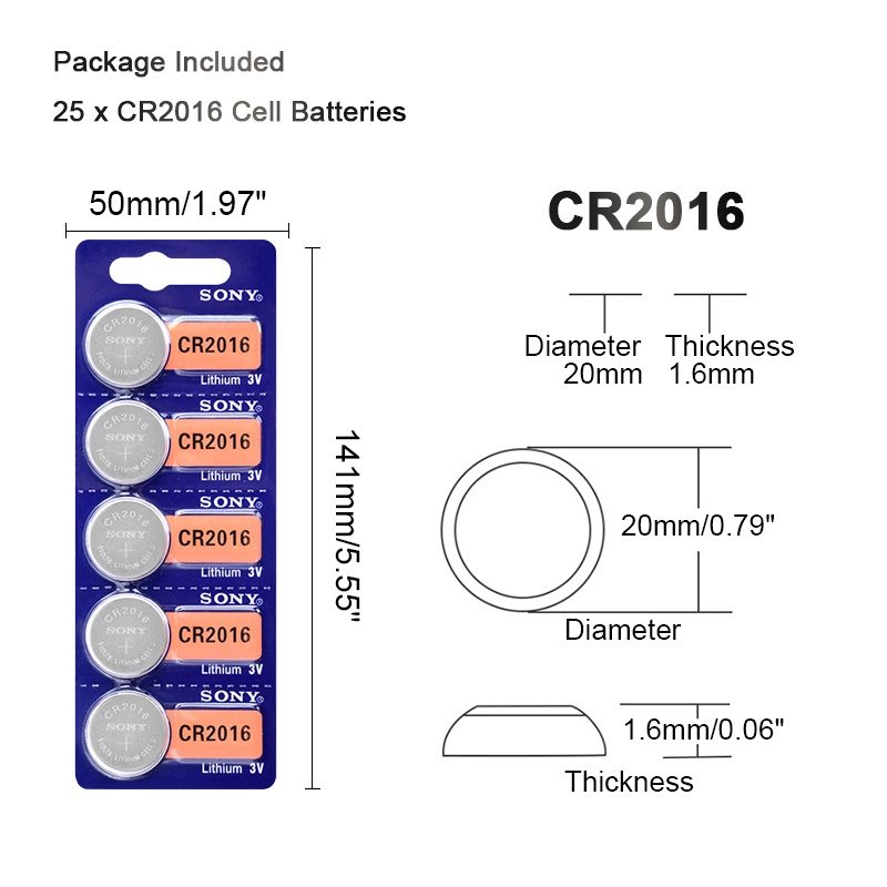 100pcs-sony-3v-cr2016-lithium-coin-cells-button-battery-cr-2016dl2016-kcr2016-lm2016-br2016-for-watch-calculator-toys