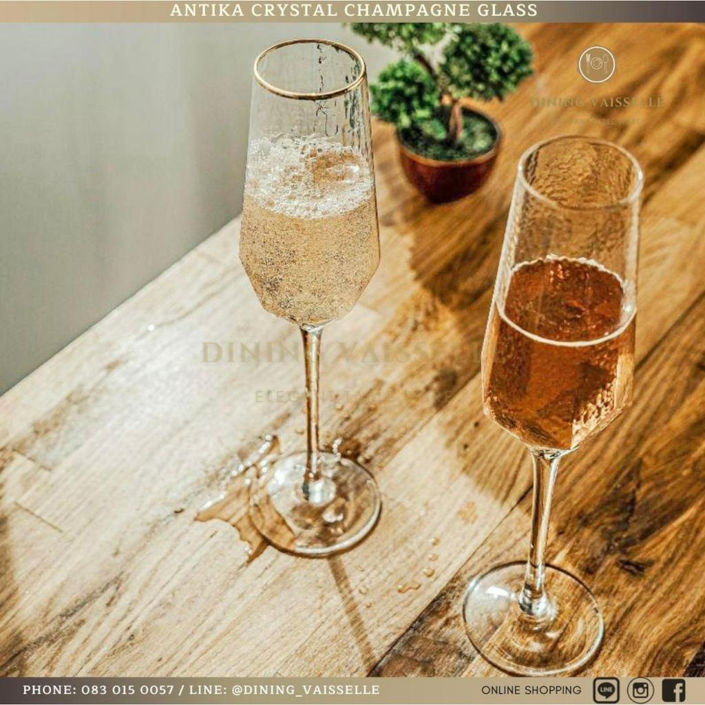 แก้วแชมเปญ-ขอบทอง-หรูหรา-antika-crystal-champagne-glass-with-gold-rim-อุปกรณ์บนโต๊ะอาหาร