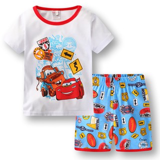 2Pcs Kids Boys Cars ชุดนอนชุดนอน + เสื้อกางเกงนอนชุดลำลองชุดโฮมเมด