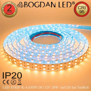 LED STRIP K-AA5050-120-2700K DC-12V 26W/1M IP20 ยี่ห้อBOGDAN LED แอลอีดีไฟเส้นสำหรับตกแต่ง 600LED/5M 130W/5M Grade A