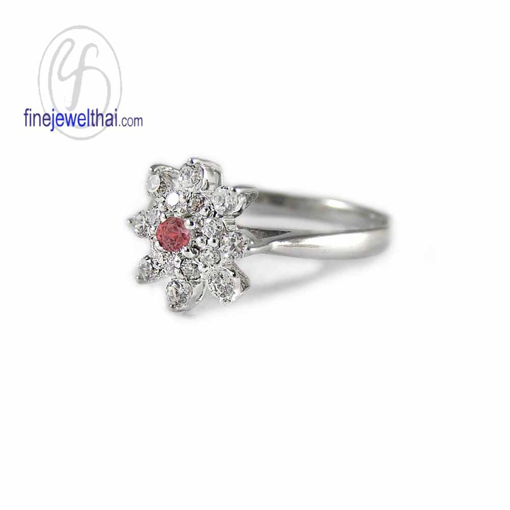 finejewelthai-แหวนทับทิม-ทับทิม-แหวนพลอย-แหวนcz-แหวนเงินแท้-พลอยประจำเดือนเกิด-ruby-silver-ring-birthstone-r1289rb