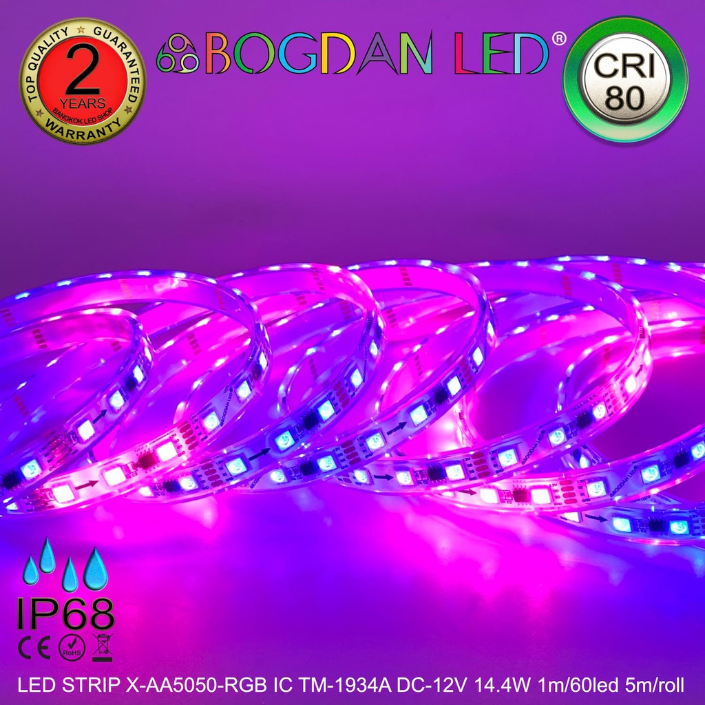led-strip-x-aa5050-60-rgb-dc-12v-14-4w-1m-ip68-ยี่ห้อbogdan-led-แอลอีดีไฟเส้นสำหรับตกแต่ง-300led-5m-72w-5m-grade-a