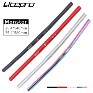 Litepro Monster แฮนด์บาร์จักรยาน อะลูมิเนียมอัลลอย แนวนอน เบาพิเศษ ขนาด 25.4*540/580 มม. สําหรับรถจักรยานแบบพับ