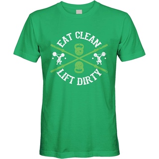 เสื้อยืดลําลอง ผ้าฝ้าย แขนสั้น พิมพ์ลาย Eat Clean Lift Dirty แฟชั่นสําหรับผู้ชาย ใส่ออกกําลังกาย เข้ายิม